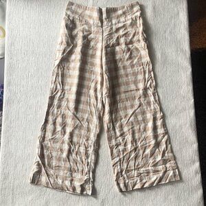 Cato Tan & White Gingham Linen Blend Wide-Leg Pants
